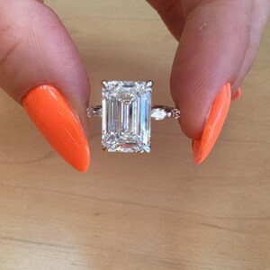 Big DIamond 5.84 Carat Emerald Cut E/VVS2 Lab Grown Diamond Engagement Hidden Halo Ring 18k White Gold IGI CERTIFIED, Side Marquise Cut