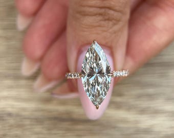 Huge Diamond Marquise Cut 5.54 Ct F VS1 IGI CERTIFIED Lab Grown Diamond Engagement Ring Hidden Halo 14K 18K White Yellow Rose Gold