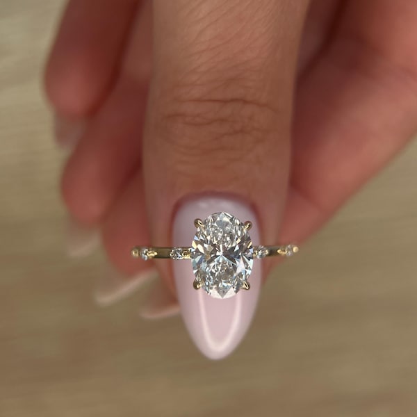 2.12 Carat Oval Shape E/VVS2 Lab Grown Diamond Engagement Ring 14k Yellow Gold IGI Certified, 14K 18K White Rose Gold\ Platinum