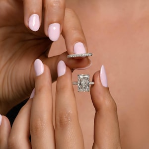 Diamond Engagement Ring With Band 4.60 Carat Radiant Cut E/VVS2 Lab Grown 14k White Gold IGI Certified