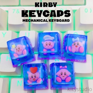 Blue Kirby Keycaps Artisan Set Backlist Cartoon Anime Keycap ESC R4 Mechanical Keyboard Cute Mold Keycap Full Custom Resin gift for her