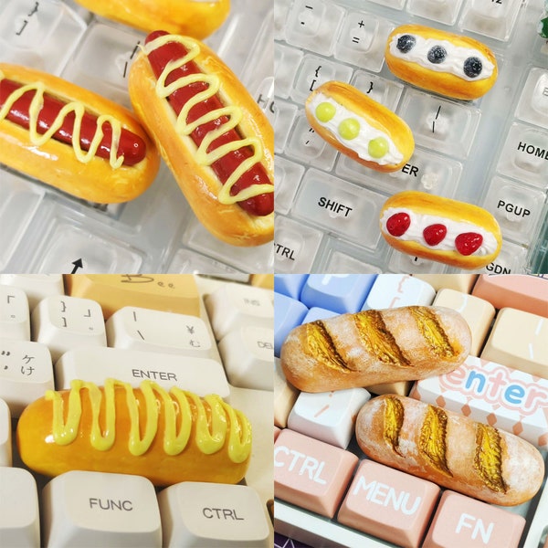 Baguettes Cream bread Hot dog keycap,2U/2.75U/6.25U Backspace Shift Spacebar Keycap,Handmade Custom Resin Clay Mechanical Keyboard DIY gift