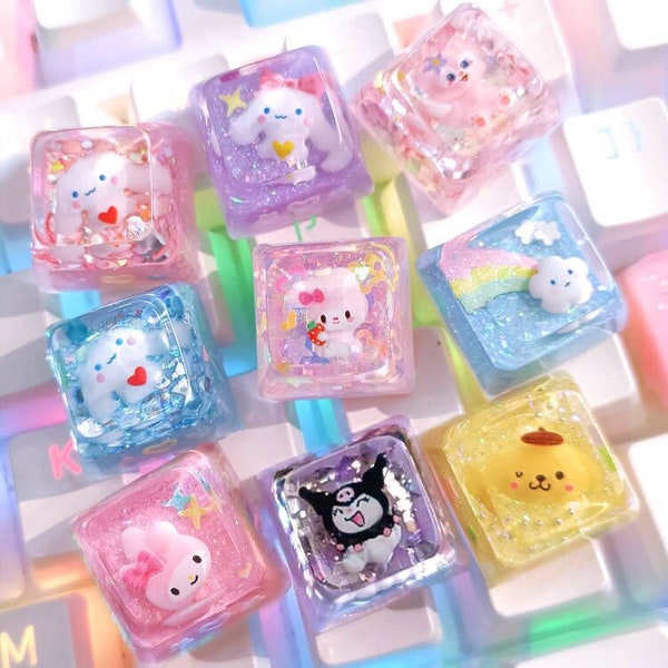 Blue Cinnamoroll keycap,My melody Keycap,Cherry MX keyboard,SA profile keycap,Artisan Keycap, Custom Anime Cute kawaii keycaps Gift ideas