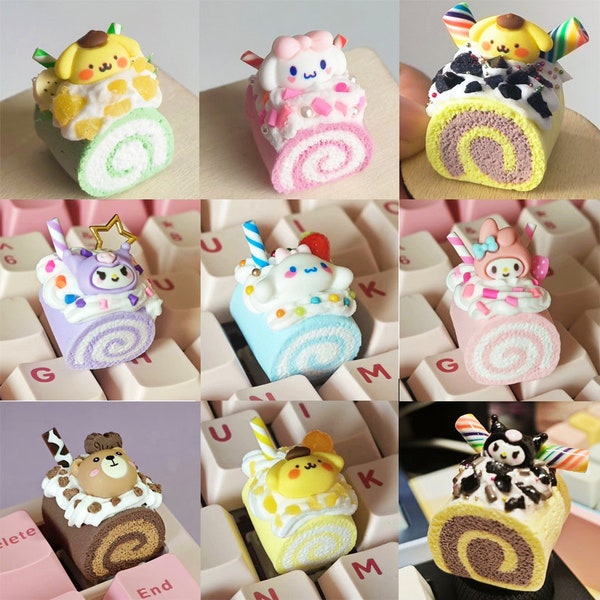 Kuromi Keycaps,Cinnamoroll cake keycap,Sanrio Keycap carino,Pom Pom Purin/My melody Clay Keycap,Set di keycap cibo personalizzato,Regali di compleanno