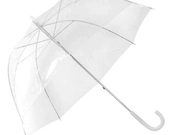 Clear Dome Shape Wedding Guest Event Umbrella White handle Rain Accessory - Bridal Party  (Steel Rib)