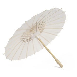 Beautiful Chinese Oriental White Rice Paper and Bamboo Summer Parasol with Elegant Handle Weddings Fashion Accessory Home Decor