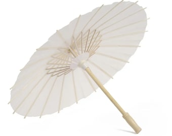 Beautiful Chinese Oriental White Rice Paper and Bamboo Summer Parasol with Elegant Handle Weddings Fashion Accessory Home Decor