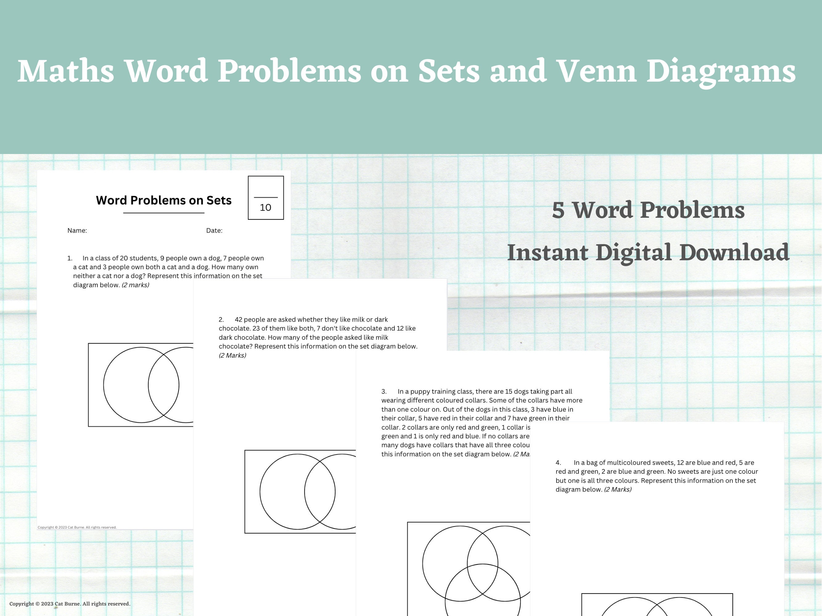 Problem Set Sheet Obxes Maths Word Problems on Sets and Venn Diagrams - Etsy