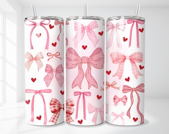 Valentine Coquette Tumbler Wrap: Pink Bows Design (PNG Digital Download)