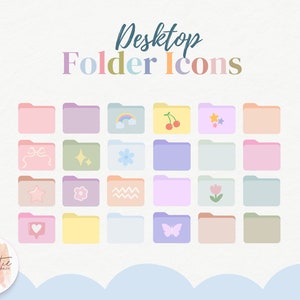 デスクトップ フォルダ アイコン パステル レインボー、かわいい美的 Mac デスクトップ、PC フォルダ、Mac および Windows アイコン、コンピュータ オーガナイザー、即時ダウンロード
