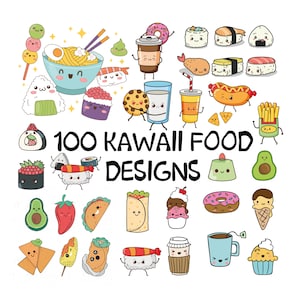 Handdrawn Kawaii Food elements Designs Bundle PNG SVG, Japanese Food SVG png, Mexican Food Designs Bundle, Sushi svg, Kawaii Design Elements