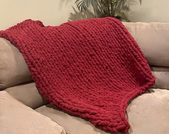 Chunky Hand-Knit Blanket, Handmade Cozy Knit Blanket, Jumbo Chenille Yarn, Perfect Gift For Any Occassion and Holiday