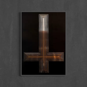 Poster SATANIC CROSS: Kupfer Folienposter Gothic Wanddeko Kreuz Wandbild Satan Wandkunst Gothic Geschenk Gothic Black Metal Düstere Kunst