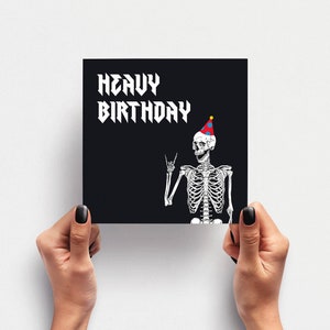 Birthday card Heavy Birthday - Heavy Metal birthday card RocknRoll gift Rock fans Metalheads - square folding card with envelope