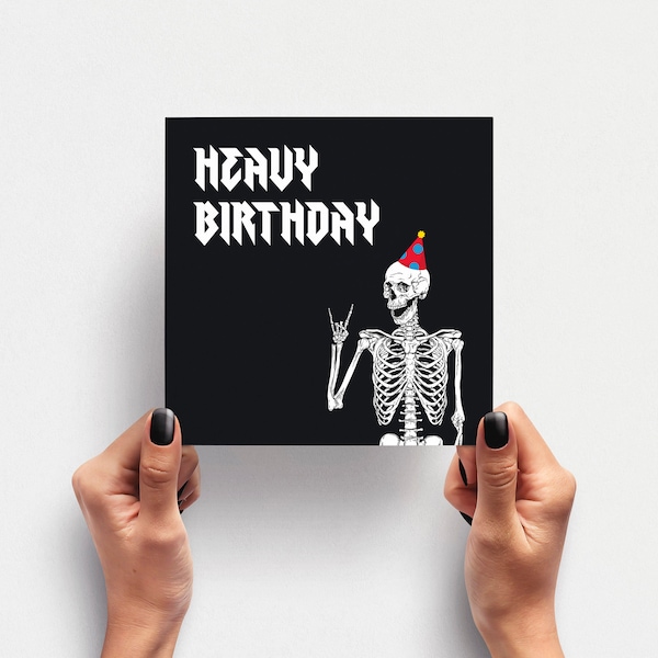 Geburtstagskarte Heavy Birthday – Heavy Metal Geburtstagskarte RocknRoll Geschenk Rockfans Metalheads – Klappkarte quadratisch mit Umschlag