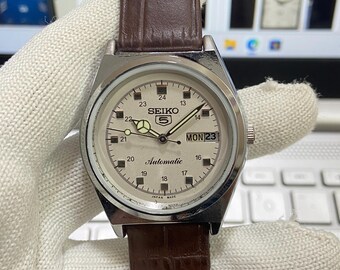 Vintage Refurbish Seiko 5 Automatic 6319A 21 Jewels Japan Men's Day/Date White Face Wrist Watch A19