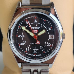 Orologio da polso da uomo Seiko 5 Automatic 6309A, vintage, ricondizionato, con quadrante nero, 17 rubini, Giappone, A58