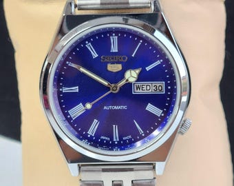 Vintage Refurbish Seiko 5 Automatic 6309A 17 Jewels Japan Men's Day/Date Blue Face Wrist Watch A32