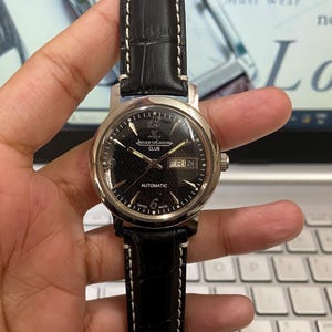 Vintage Jaeger-LeCoultre Club Automatic 25 Jewels Black Face Stainless Steel 36MM Case black Leather Strap Men's Wrist Watch Serviced