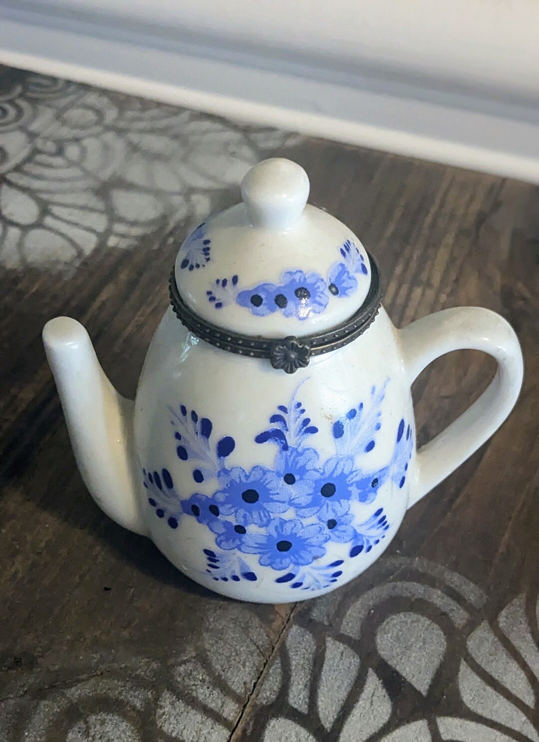 Vintage Hinged Ceramic Porcelain Teapotshaped Trinket Box Etsy