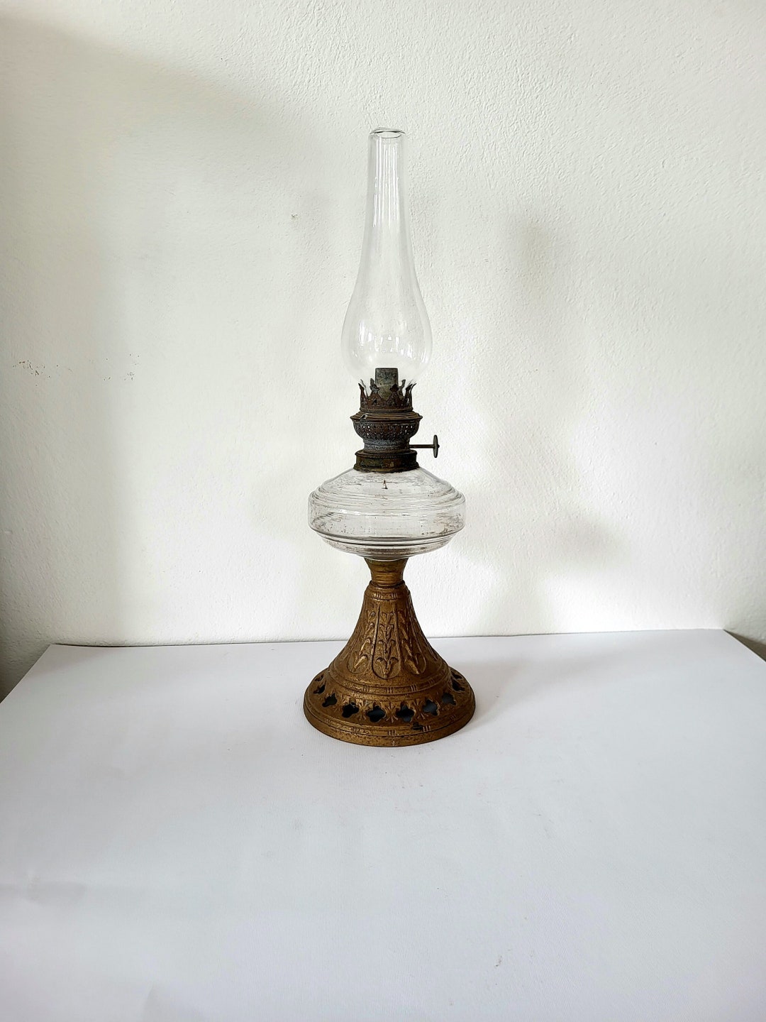 Vintage Brass Plated Kerosene Lamp Antique Brass Etsy