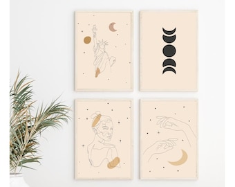 Boho Wall Art Gallery Wall Set, Mid Century Modern Wall Art Print Set, Bohemia Terracotta Decor Wall Art Prints, Boho Home Decor Neutral