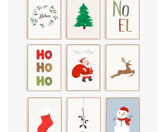 Christmas Printable Gallery Wall Art Prints Set of 9 Piece, Christmas Art Prints, Christmas Decor Prints, Festive Home Decor, Holiday Prints