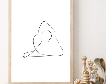 Printable Yoga Minimal Art, Yoga Abstract Art, Yoga Line Drawing, Yoga Poses, Yoga Gift Ideas, One Line Drawing, Woman Body Drawing Art
