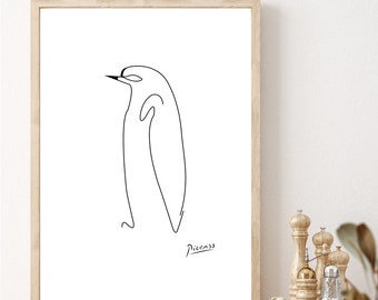 Picasso penguin art, Picasso penguin line art, Picasso bird print, Modern minimalist art, Minimal art print, Penguin print, Abstract animal