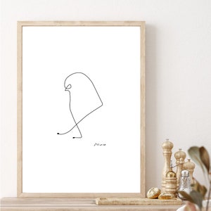 Picasso sparrow line art, Picasso sparrow poster, Arte minimalista moderno, Dibujo de una línea, Pablo picasso, Animales abstractos Dibujo de línea de pájaro