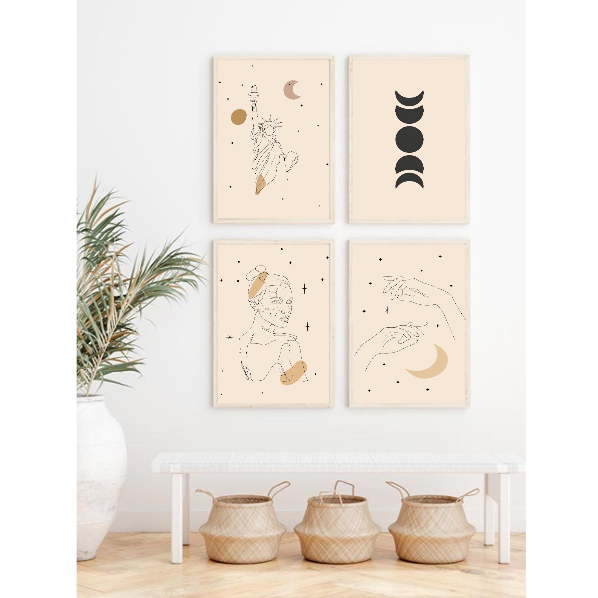 Boho Wall Art Gallery Wall Set, Mid Century Modern Wall Art Print Set, Bohemia Terracotta Decor Wall Art Prints, Boho Home Decor Neutral