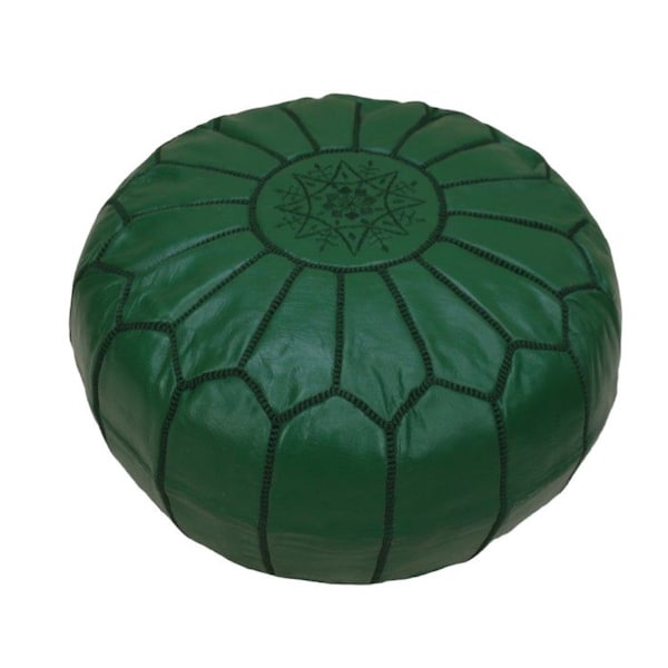 Small Moroccan pouf Green color - home decoration - Ottoman poufs - Pouf stools - 100% handmade - leather poof