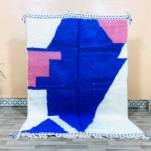 Moroccan rug blue - Berber rug - Custom Moroccan rug - Beni ourain rug - Handmade rug - Abstract Wool rug - blue rug - moroccan blue rug