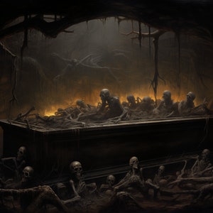 Horror Puzzle In The Style of Beksinski | Skeletons Rising From The Grave | Scary Dark Mystic Halloween Puzzle Gift (120, 252, 500 Piece)