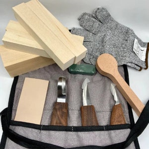 7 Piece Hand Wood Carving Chisel Set Professional Woodworking Tools Kit UK with protection gloves Appleyard & Crowe Carving Set + Blocks