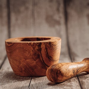 NATURAL OLIVEWOOD Mortar and Pestle Wood Herb Grinder Hand-crafted in Europe completely unique Kitchen Décor Appleyard & Crowe image 4