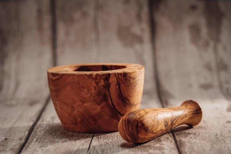 NATURAL OLIVEWOOD Mortar and Pestle Wood Herb Grinder Hand-crafted in Europe completely unique Kitchen Décor Appleyard & Crowe image 4