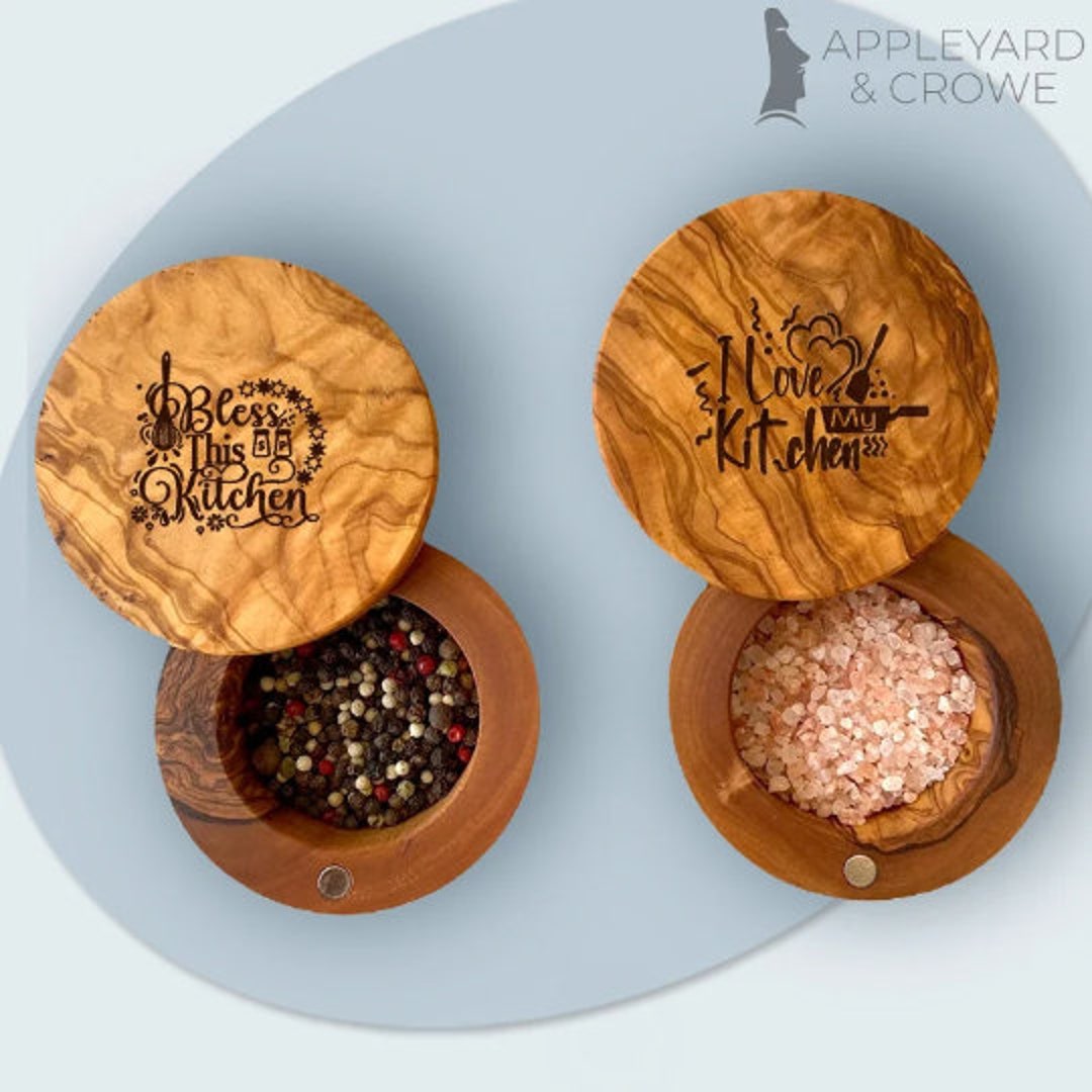 Olive Wood Salt and Pepper Cellar Salt Pig Kitchen Table Décor Unique Salt, Spice Bowl Gift
