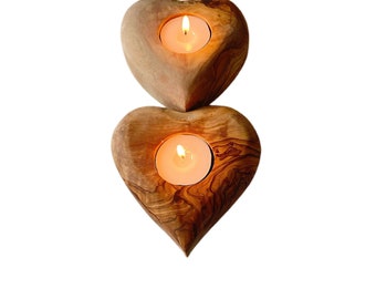 Heart Tea Light Candle Olive Wood  Holders - Beautifully Handcrafted / Unique - One of a kind -Housewarming Gift -Appleyard & Crowe