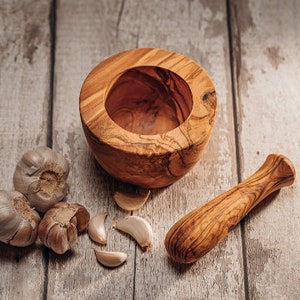 NATURAL OLIVEWOOD Mortar and Pestle Wood Herb Grinder Hand-crafted in Europe completely unique Kitchen Décor Appleyard & Crowe image 6