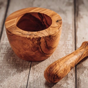 NATURAL OLIVEWOOD Mortar and Pestle Wood Herb Grinder Hand-crafted in Europe completely unique Kitchen Décor Appleyard & Crowe image 2