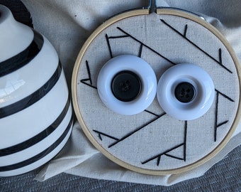 Halloween Mummy 3" Embroidered Hoop | Spooky Season Finished Button Embroidery