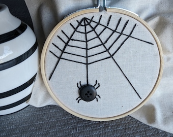 Halloween Spider 3" Embroidered Hoop | Spooky Season Finished Button Embroidery
