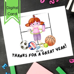 Sportunterricht oder Trainer druckbare Dankeskarte PDF | Schulschluss | Wertschätzung | Digitaler Download