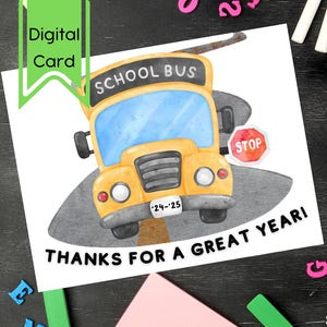 Carte de remerciement imprimable pour chauffeur d'autobus scolaire PDF | Fin d'école | Appréciation | Téléchargement numérique