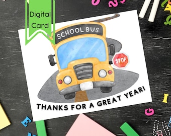 School Bus Driver Printable Thank You Card PDF | End-of-School | Appreciation | Digital Download