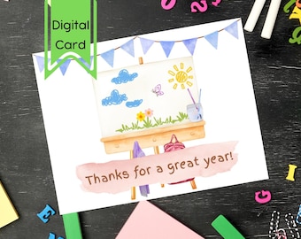 Tarjeta de agradecimiento imprimible para profesor de arte (PDF) / Fin de curso / Agradecimiento / Descarga digital
