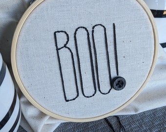 Halloween BOO! 3" Embroidered Hoop | Spooky Season Finished Button Embroidery