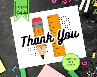 Tarjetas de agradecimiento imprimibles en blanco para maestros, PDF, fin de curso, agradecimiento, descarga digital