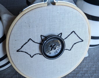 Halloween Bat 3" Embroidered Hoop | Spooky Season Finished Button Embroidery